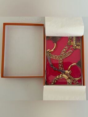 Hermes Silk Scarf Notebook in Cello and original box. Brides de Gala Pink Patter